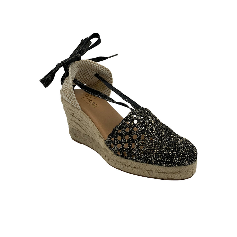 Pinaz Knit Ankle Wrap Espadrille Sandals Black - Medium